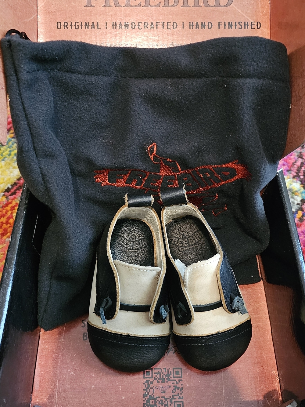 FREEBIRD Baby Mabel Black/Cream Leather Booties Size 1 (3–6 Months) NIB